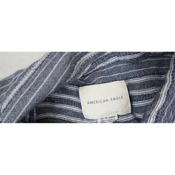 AMERICAN EAGLE - WOMEN'S BLUE STRIPED OVERSIZED LONG SLEEVE TIE HEM TOP - XS - Picture 5 of 7